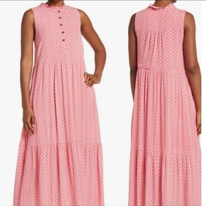 Gibsonlook Sunny Day Tiered Maxi Dress Sleeveless High Neck Pink/Orange Tone Sma
